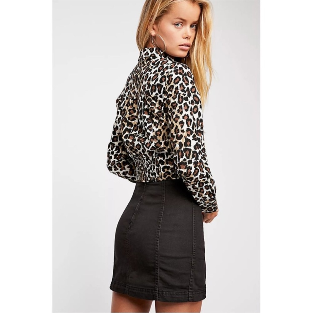 NEW Free People We the Free Modern Femme Denim Stretch Mini Skirt Black Jean